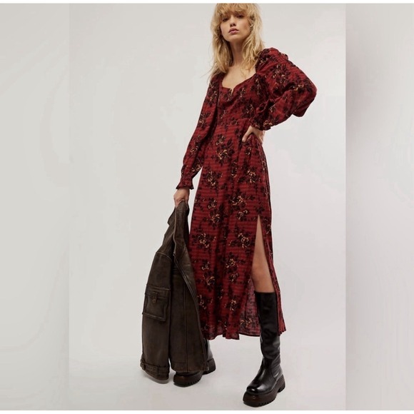 Free People Dresses & Skirts - Free People SM Jaymes Midi Dress Smocked Vamp Romance Whimsy Grunge Fairy $168